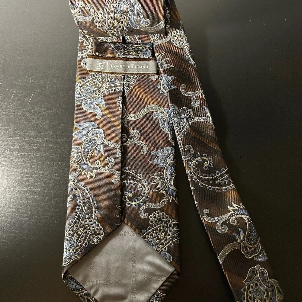 Hickey Freeman brown and blue paisley silk mens tie